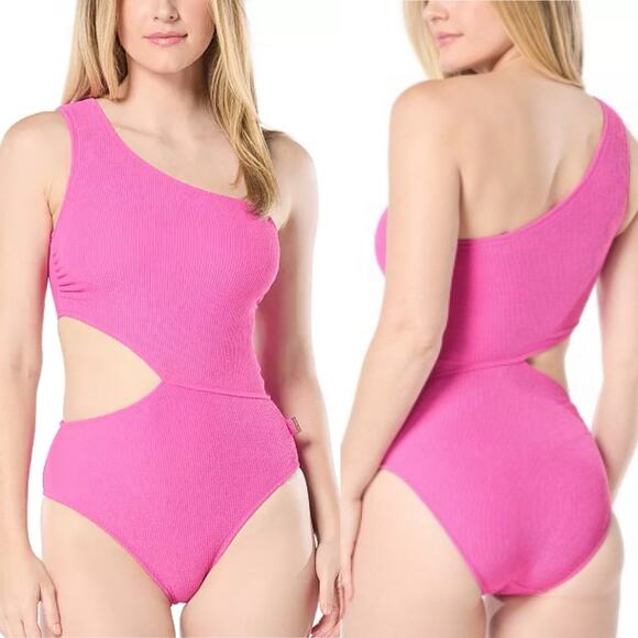 MICHAEL Michael Kors Other - Michael MK Textured One Shoulder Cutout One Piece Swimsuit Pink Women 12 NWT